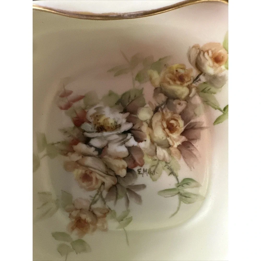 Vintage Epiag Czechoslovakia China Plate Floral Trinket Dish‎ Yellow Bowl